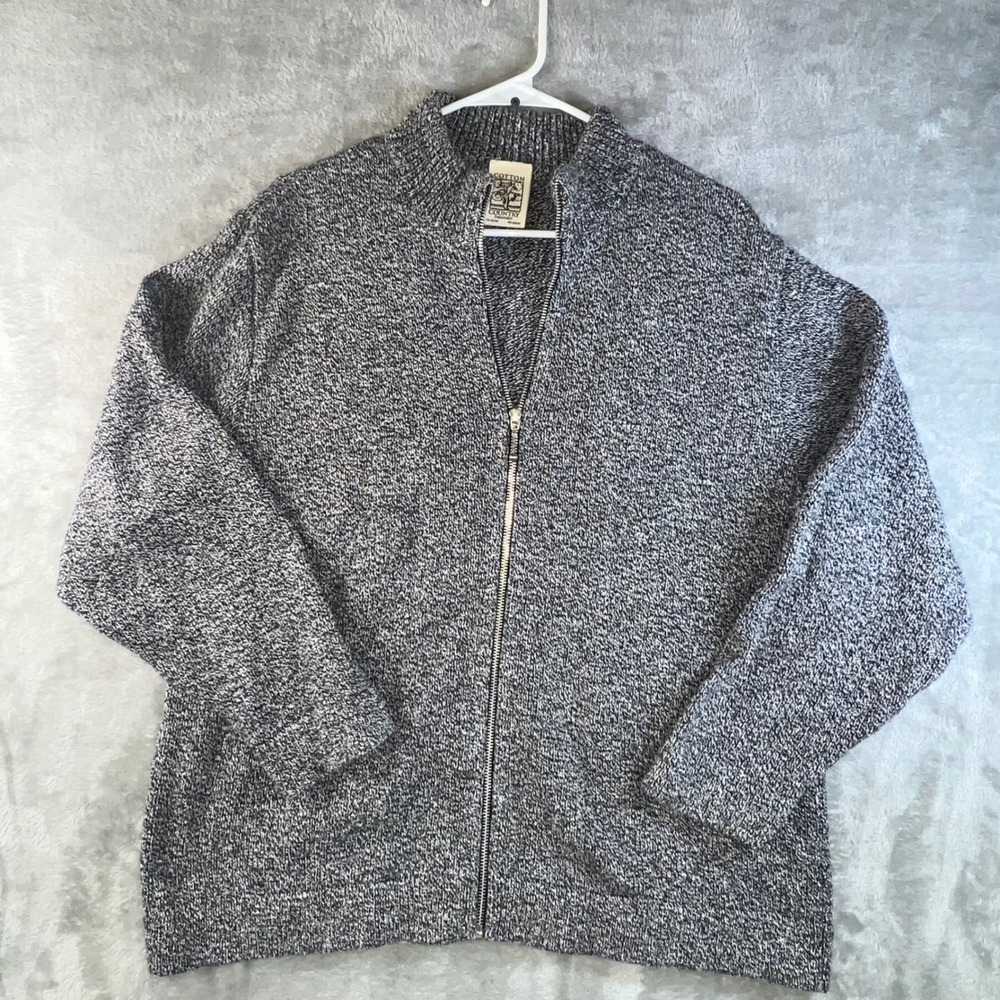 Cotton Country Parkhurst Sweater‎ Mens XL Speckled Knit Full Zip Mock Neck Gray
